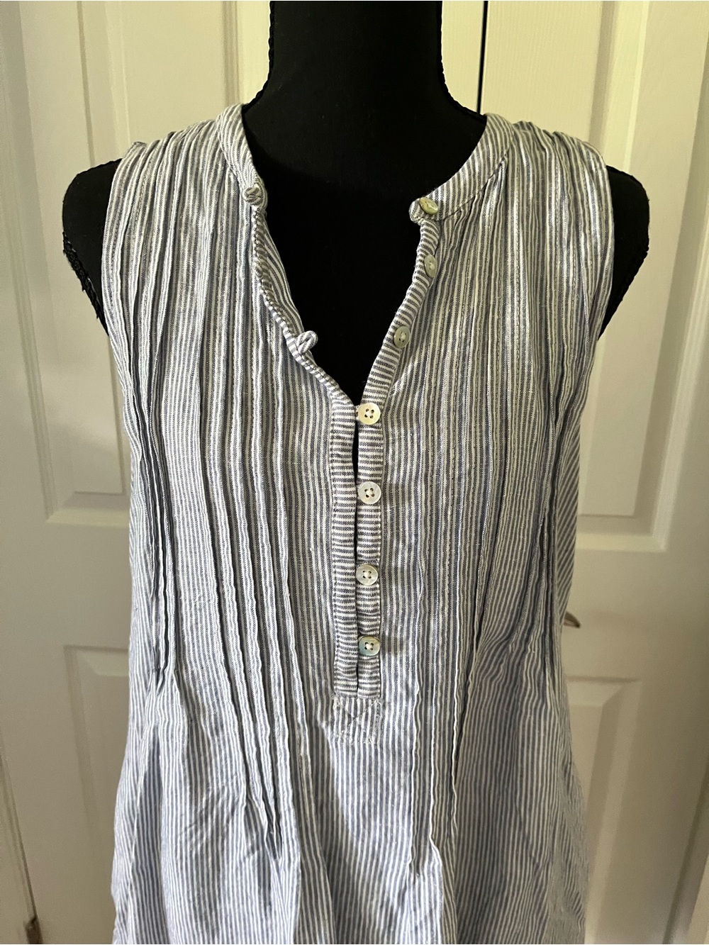 Faherty Linen Blue White Stripe Sleeveless Shift Dress Size Small - Picture 2 of 7